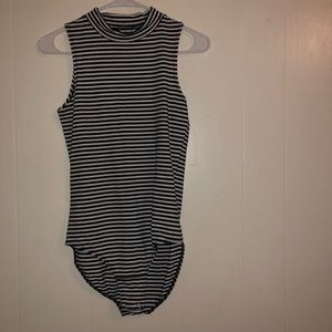 Black and White Striped Body Suit